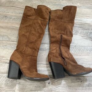 Women's Tall Suede Block Heel Boots - Brown